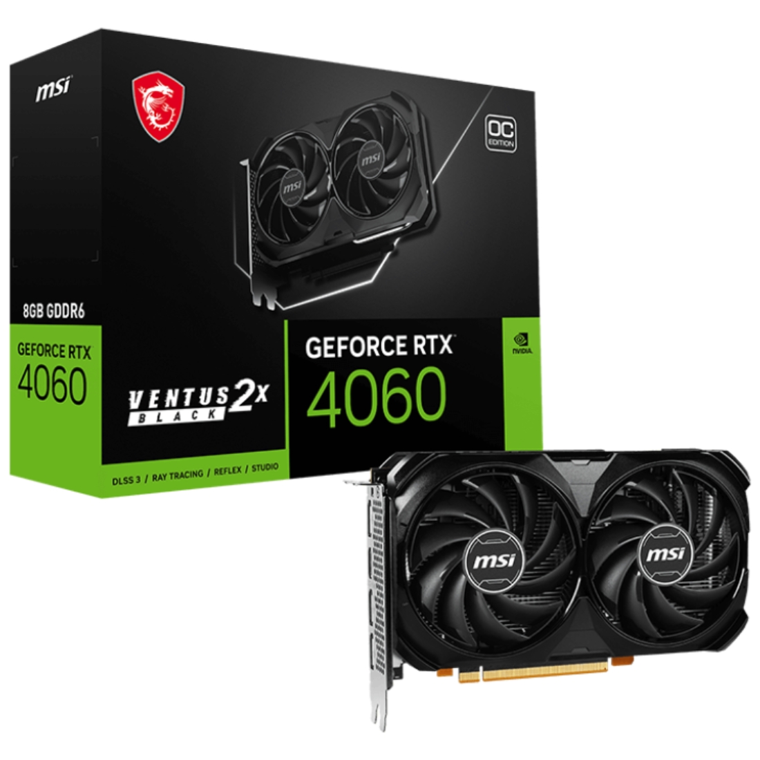 Tarjeta de Video MSI GeForce RTX 4060 Ventus 2X OC Black Gaming