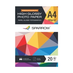 Papel Foto Sparrow A4 180grs High Glossy x20 Hojas