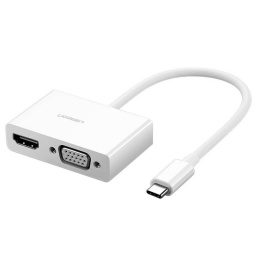Cable Convertidor Ugreen 30843 USB-C a HDMI y VGA Soporta 2K 4K FHD Cable 15cm Blanco
