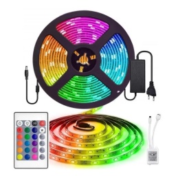 Rollo Cinta de Tiras LED RGB 5 Metros de largo con Transformador y Control remoto (Modelo 5050)