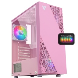 Gabinete Gamer Mid-Tower Fantech CG-76 Panel lateral Vidrio Templado Con 4 Fan Cooler RGB includos - Rosado