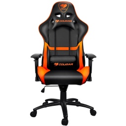 Silla Gamer Cougar Armor Cuero Sinttico Respirable Almohada Cabeza y Lumbar 120Kg. Profesional - Negro y Naranja