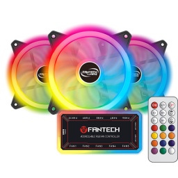Kit De 3 Fanes RGB Fantech Turbine FB301 Para PC con HUB Controladora y Control Remoto