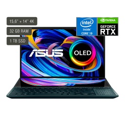 Notebook Asus Zenbook PRO Duo 15 OLED UX582 15.6'' 4K + 14'' Táctil Core i9-11900H 32GB 1TB M.2 NVIDIA GeForce RTX 3080 