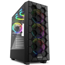 Gabinete Gamer Pro Sharkoon HEX RGB Negro con 6 Fanes ARGB Pre instalados Panel Vidrio Frente rejilla
