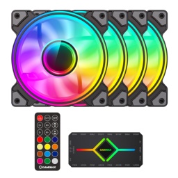 Kit Gamer de 4 Fanes ARGB Gamemax DRH400 (Negro) Para PC con HUB Controladora y Control Remoto