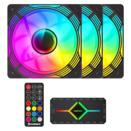 Kit Gamer de 3 Fanes ARGB Gamemax KF300 BK (Negro) Para PC con HUB Controladora y Control Remoto