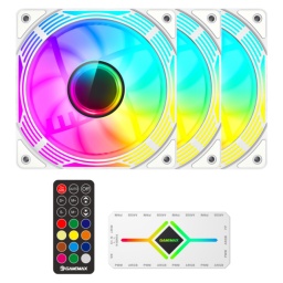 Kit Gamer de 3 Fanes ARGB Gamemax KF300 WH (Blanco) Para PC con HUB Controladora y Control Remoto