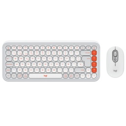 Combo Inalambrico Teclado y Mouse Logitech Pop Icon - Blanco Naranja