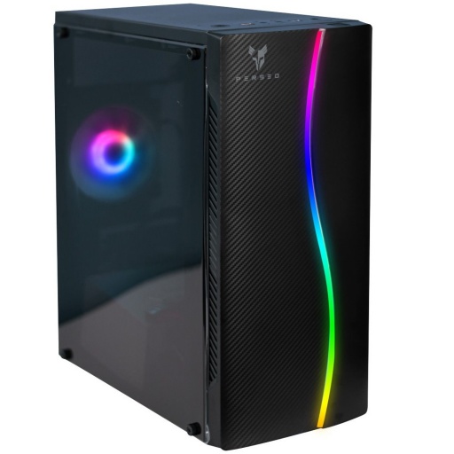 Gabinete Gaming Perseo Boro RGB Negro Tira RGB Frontal + Fan RGB incluido