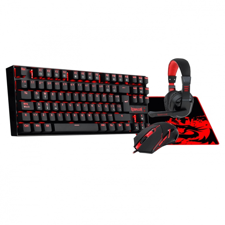 Combo Redragon K552-BB-2 4 En 1 Teclado Mecanico + Mouse + Auriculares + Mousepad
