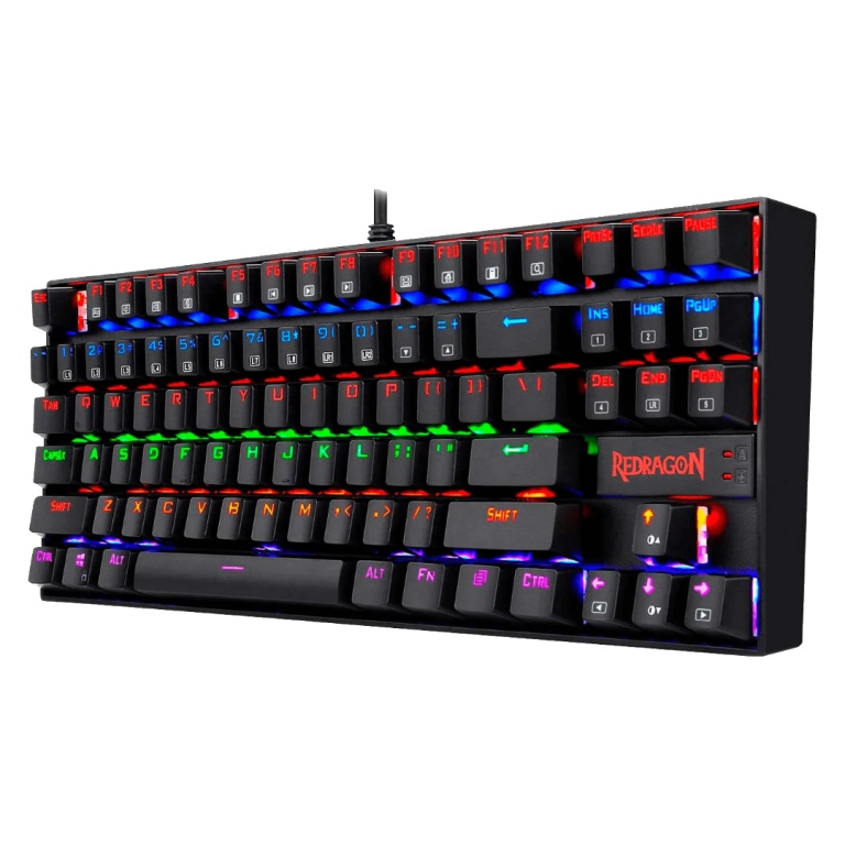 Teclado Gamer TKL Mecnico Retroiluminado RGB Redragon Kumara Rainbow K552B Switch Red - Negro