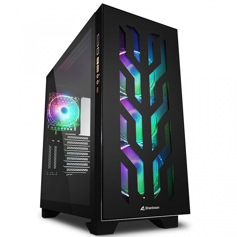 Gabinete Gamer Sharkoon Elite Shark CA300T Negro RGB 4 Fanes Pre instalados Doble Panel Vidrio Rejilla metalica