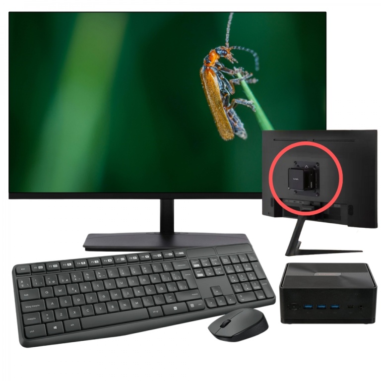 Mini PC ECS EliteGroup Liva Z2 Intel Dual Core N4020 16GB DDR4 256GB SSD Windows 11 Pro + Monitor LED 24'' Full HD