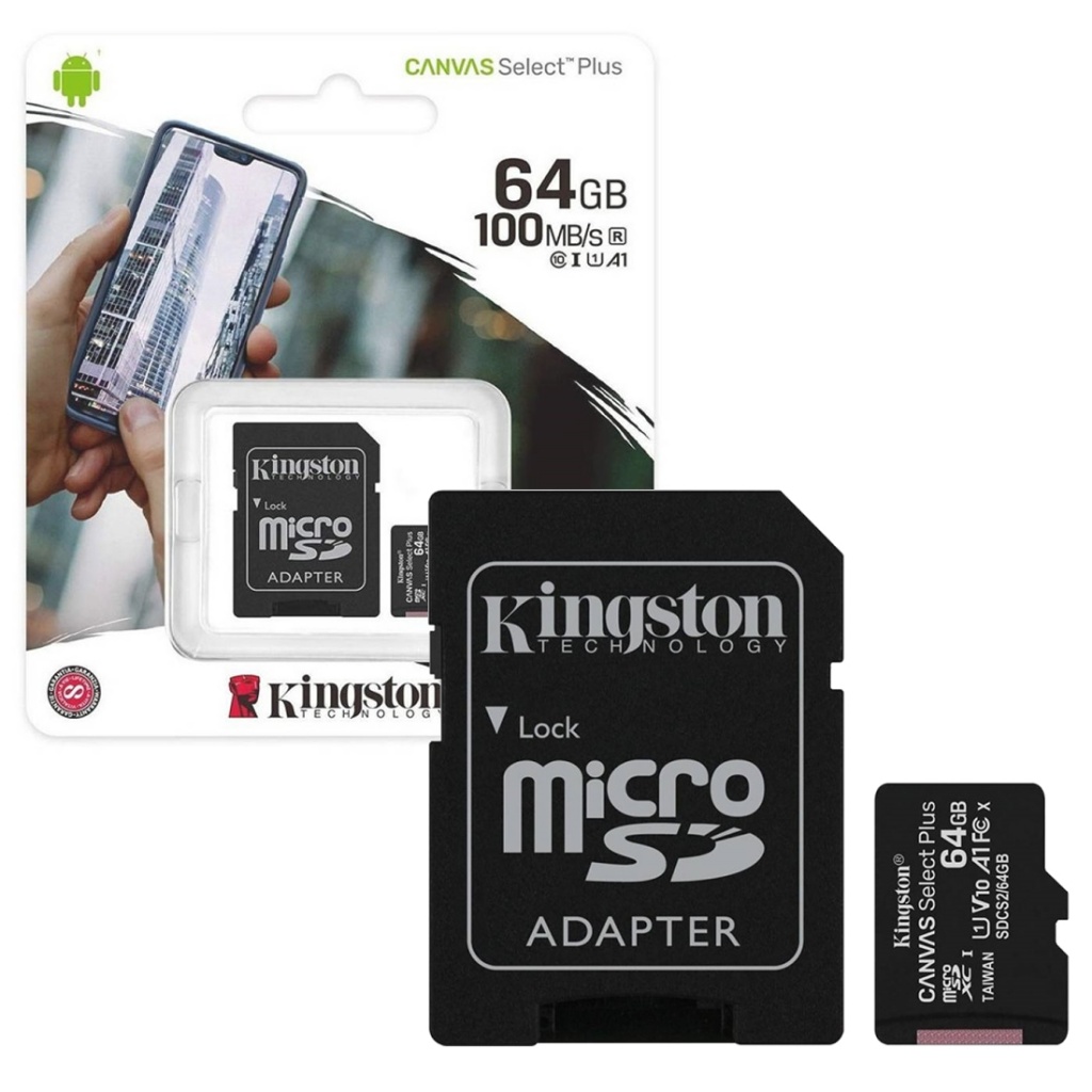 Memoria Micro SD Kingston 64GB Clase 10 Con Adaptador