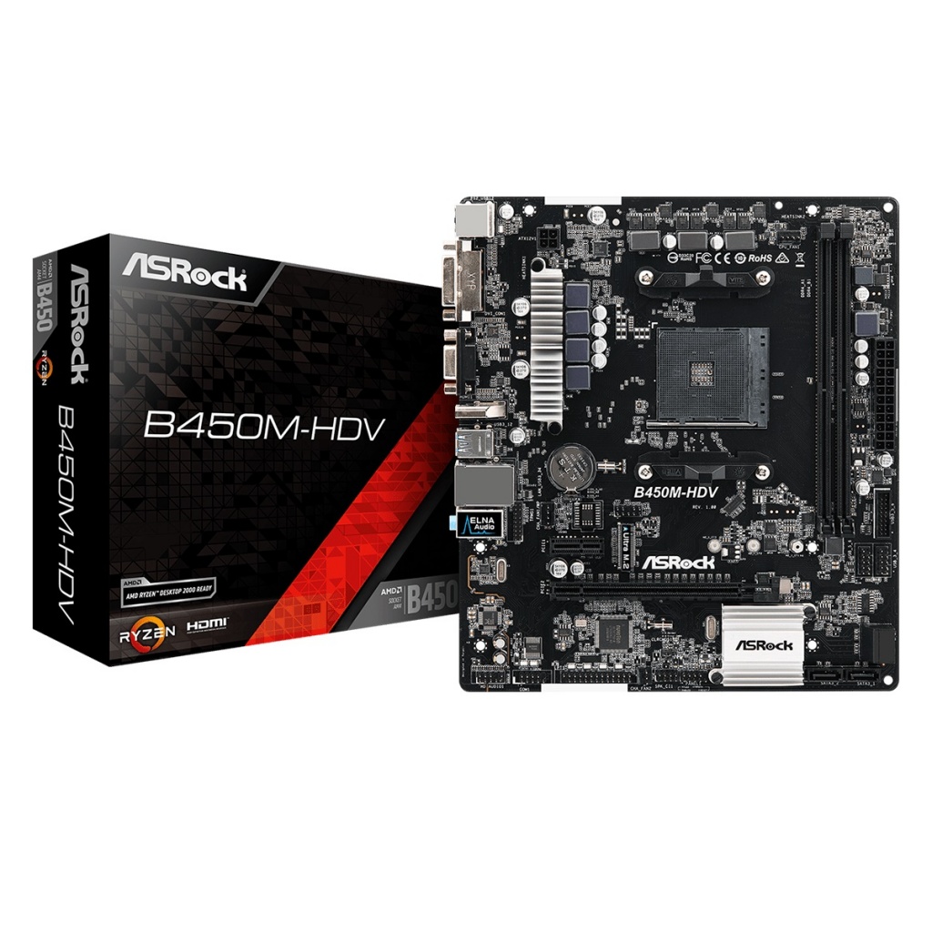 Motherboard ASRock B450m-hdv AMD Socket AM4 A-Series Soporta Ryzen 5ta Gen.  Componentes Motherboard