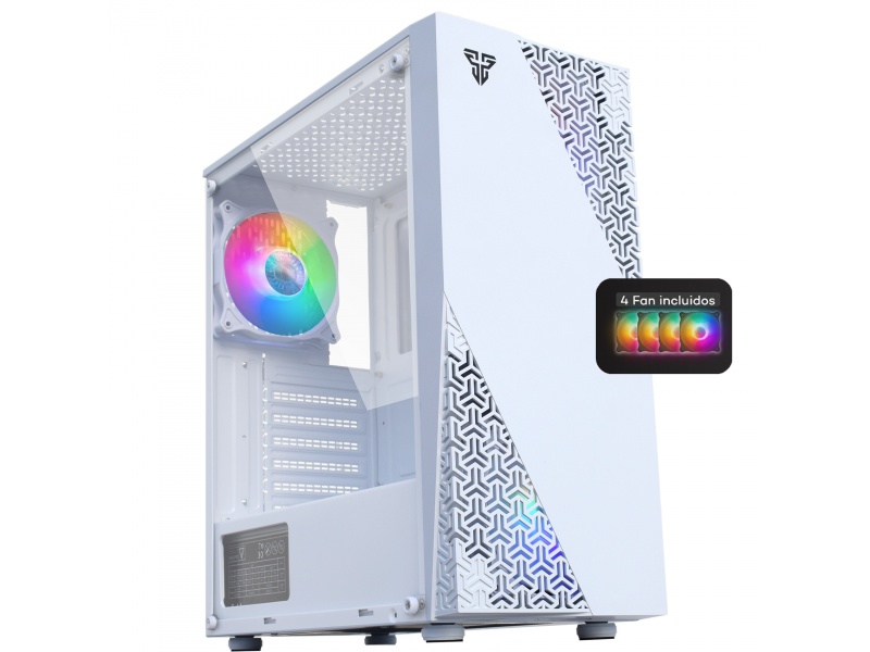 Gabinete Gamer Mid-Tower Fantech CG-76 Panel lateral Vidrio Templado Con 4 Fan Cooler RGB includos - Blanco