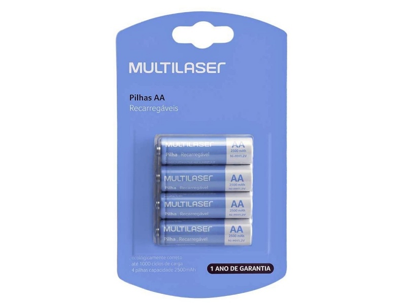 Pila Recargable Multilaser CB052 AA 2500mah Blister x4 Pilas