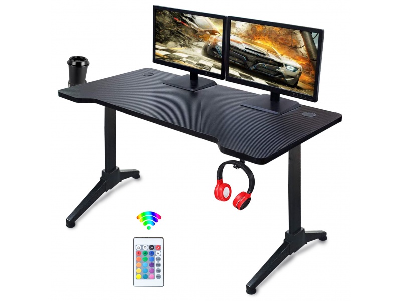 Escritorio Gamer GMD03-1 para PC con Iluminacin RGB, Soportes y Control remoto - Negro