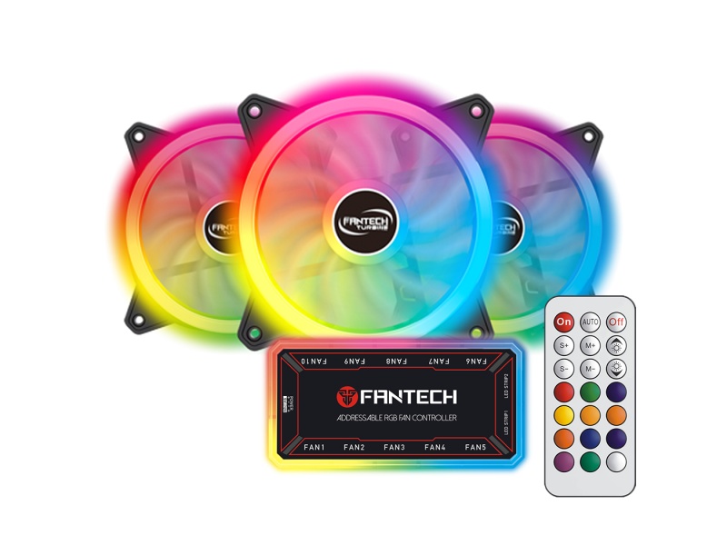 Kit De 3 Fanes RGB Fantech Turbine FB301 Para PC con HUB Controladora y Control Remoto
