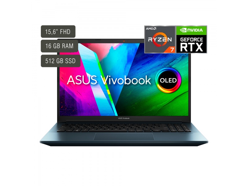 Notebook Asus Vivobook PRO 15 OLED M3500 Ryzen 7 5800H 8 Núcleos 16GB Ram 512GB SSD NVMe 15'' OLED 1080p RTX3050 4GB GDD