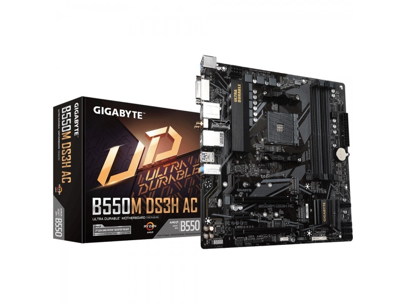 Motherboard Gigabyte B550M DS3H AC Socket AM4 p/AMD WiFi Bluetooth PCIe 4.0 Dual M.2 GbE LAN RGB Fusion 2.0
