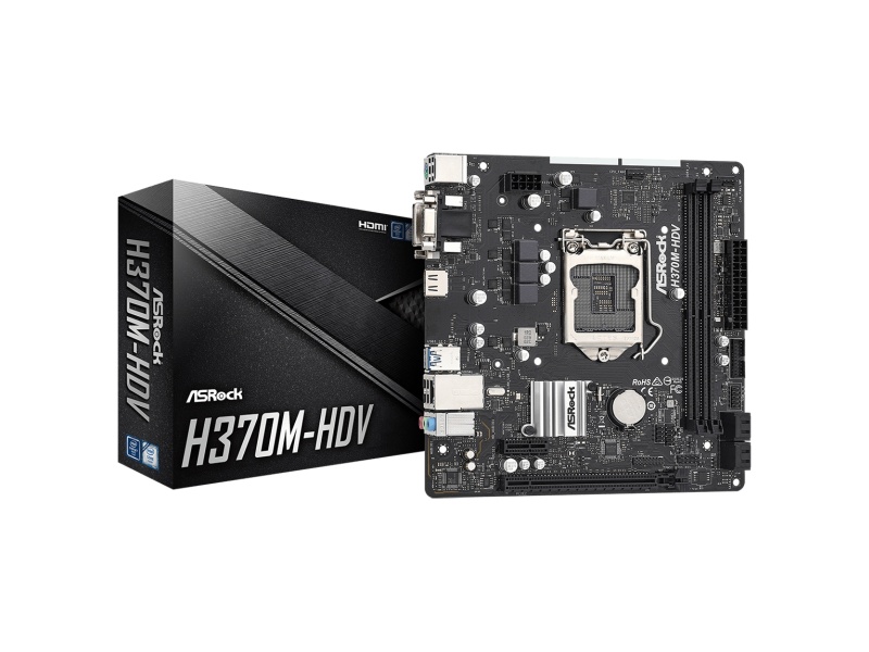 Motherboard ASRock H370M-HDV DDR4 Intel 8va y 9na Generacin Socket 1151 USB 3.2 HDMI/VGA/DVI Gigabit LAN