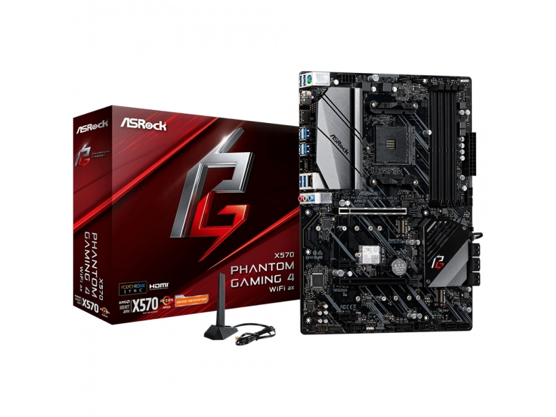 Motherboard ASRock X570 Phantom Gaming 4 WiFi ax Socket AM4 p/AMD Ryzen 4x DIMM DDR4 ATX M2 Gigabit LAN