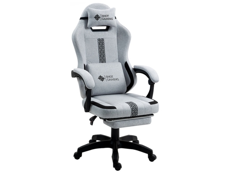 Silla Gamer Premium Shot Gaming D1143-GB Acero Reforzada Ergonomica Tela Gris Suave y Resistente
